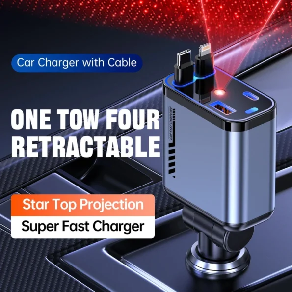 120W Starry Sky Car Charger – Fast Charging with 4-in-1 Telescopic Cable & Digital Display
