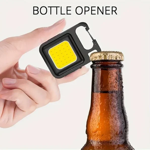 Bottle Opener Mini Flashlight – Rechargeable, 150 Lumen LED, 3 Modes, USB-C, Portable Hook