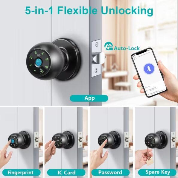 Spherical Smart Fingerprint Door Lock – Bluetooth APP Control, Keyless Entry