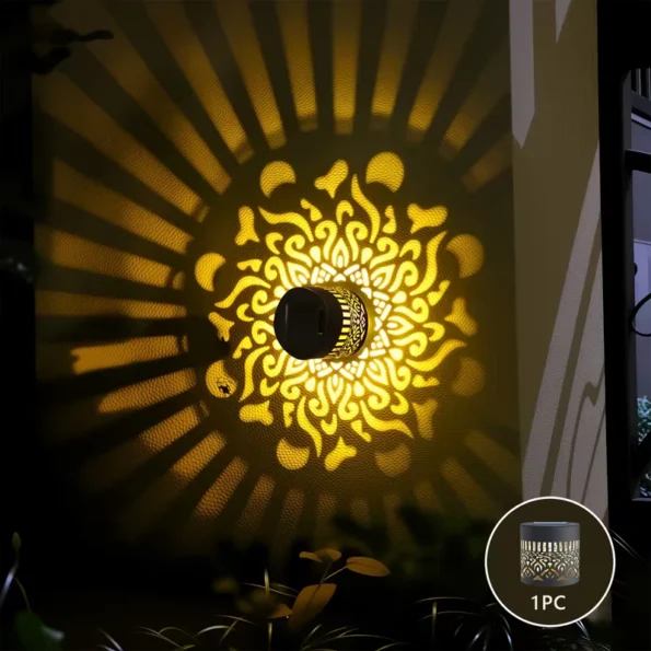 Solar Fence Colorful Mandala Projection Light – IP65 Outdoor Wall Lamp, Vintage Metal Design